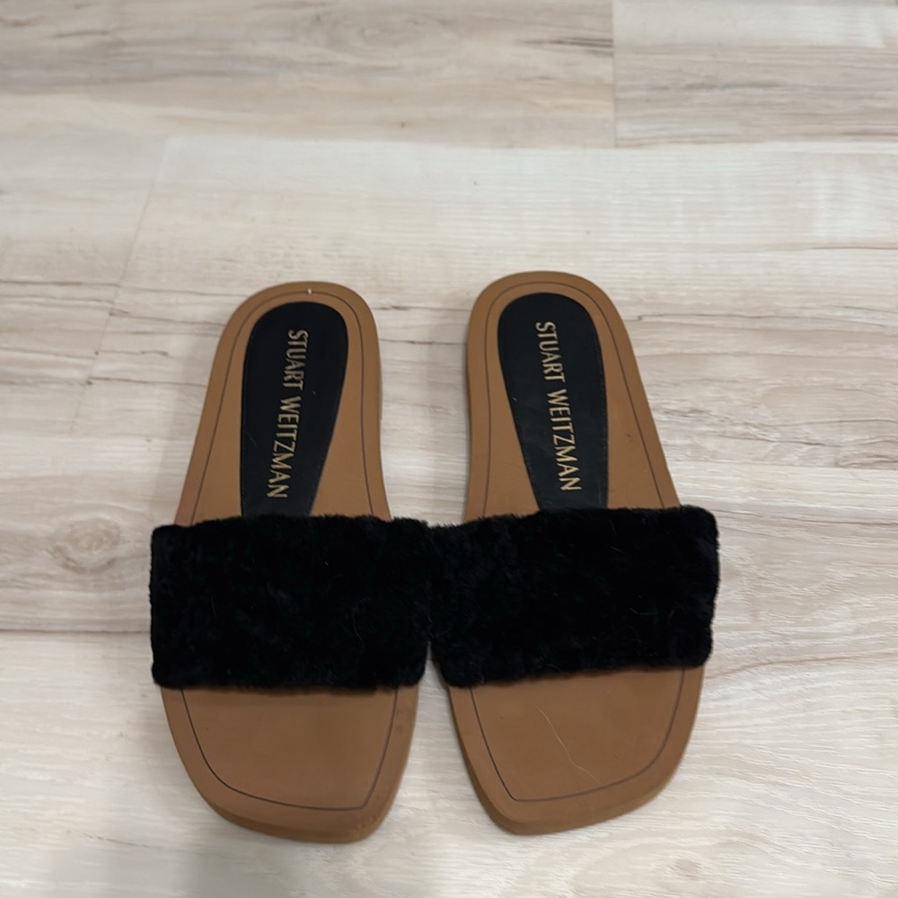 Stuart Weitzman Cammy Shearling Slide Sandals Black EU 39.5 - Picture 6 of 8